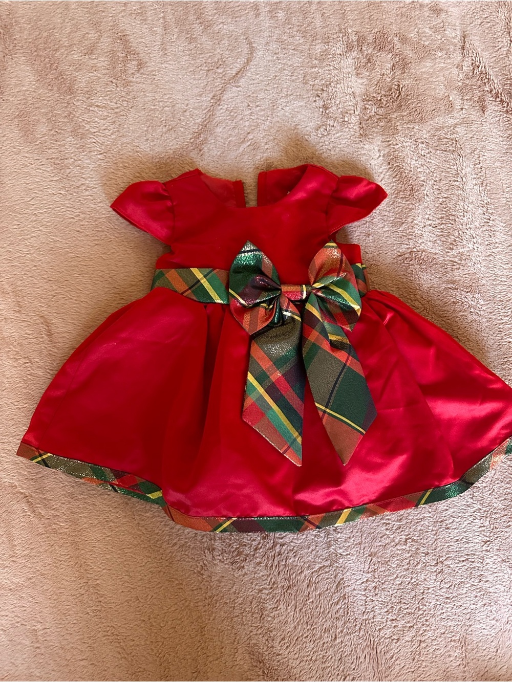 Rare Edition holiday Christmas Red Holiday Plaid Bow Kids' Dress 3-6 months